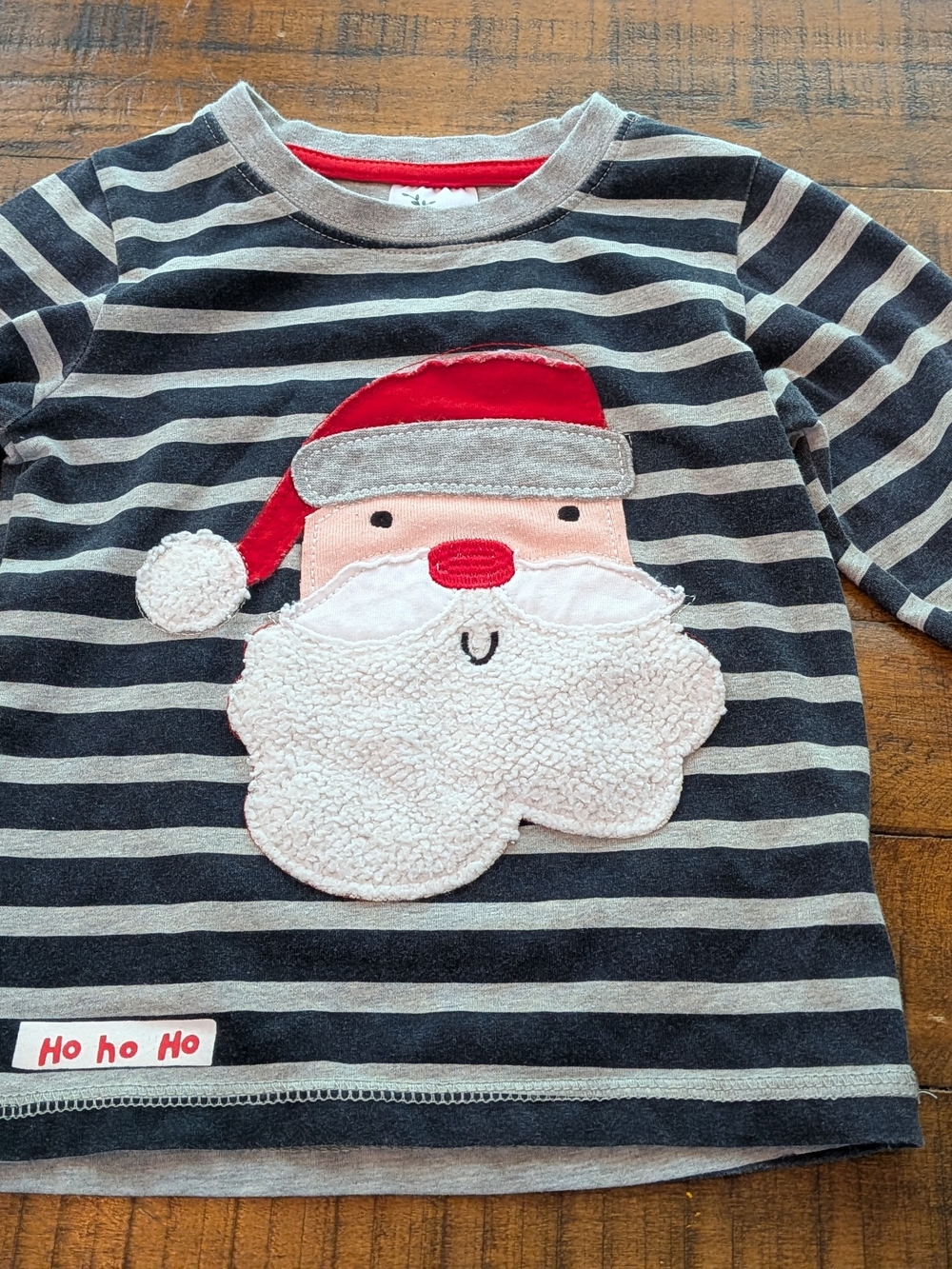 Jimping Meters Baby Striped Santa Applique Long-Sleeve Top - 18-24m, "Ho Ho Ho"